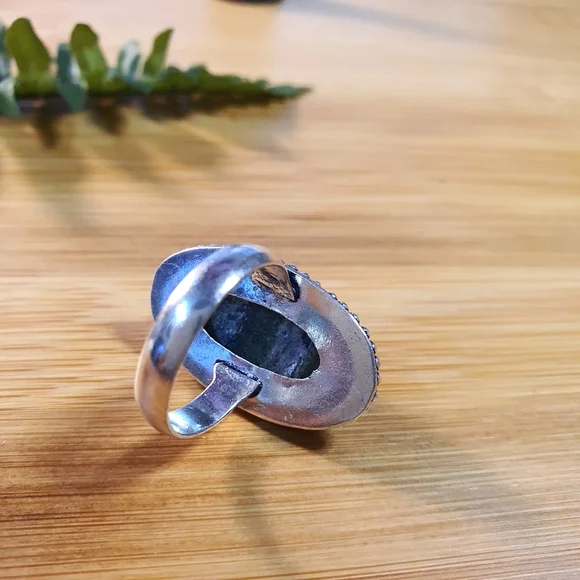 Chrysotile Serpentine Tumblestone 925 Sterling Silver Plated Ring Size 8.5 - Picture 6 of 9